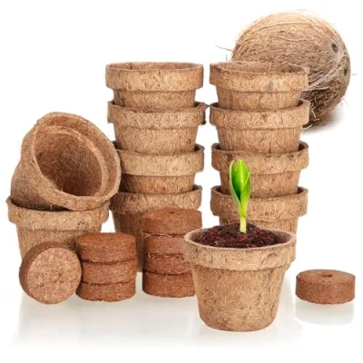 Imagen de com four® Juego de Cultivo Coco 20 Piezas Discos biodegradables en una Maceta Ayuda para el Que Incluye 10 tabletas hinchables y Macetas Soporte