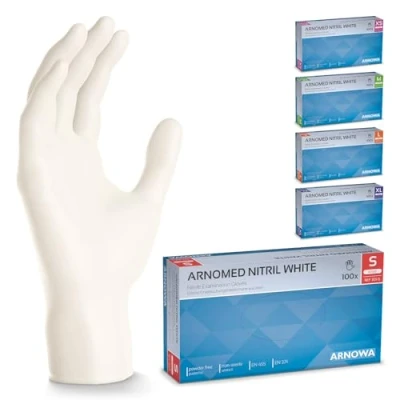 Imagen de ARNOMED guantes nitrilo talla S, de blancos, caja 100 unidades, desechables para mecanico, sin polvo y látex en XS, M, L, XL
