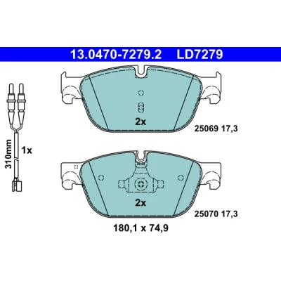 Imagen de ATE Ceramic 13.0470 7279.2 Juego de pastillas freno con contacto avisador desgaste PEUGEOT: 407 Berlina, 508 I 308 Hatchback