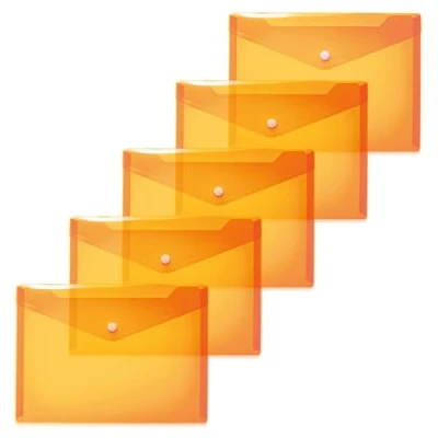 Imagen de HERMA 20057 Lote de 5 sobres pequeños para documentos A5, color naranja transparente, con cierre presión, escuela, universidad, oficina, viajes
