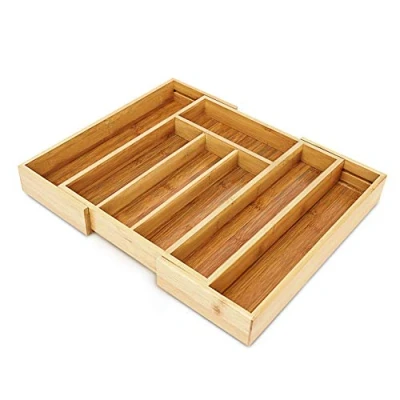Imagen de Relaxdays Besteckkasten Bambus ausziehbar S Cubertero Cajón Cocina, 5x43x34 cm, Extensible, 5 a 7 Compartimentos, Bandeja Cubiertos, Bambú, Marrón Natural, x 43 34 cm