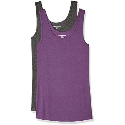 Imagen de Amazon Essentials Camiseta Ajustada sin Mangas Mujer, Pack de 2, Carbón Mezcla/Morado Oscuro, S