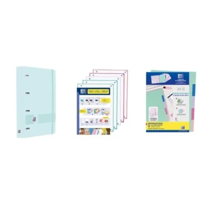 Imagen de Oxford, Pack Archivador Live &amp; Go A4+ 4 Anillas, Plástico Polyfoam, Incluye Recambio con 5 Bandas Color Cuadrícula 5x5 y Separadores de Plástico, Azul Pastel