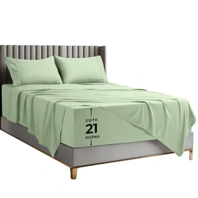 Imagen de Utopia Bedding Juego de sábanas tamaño Queen, 4 Piezas Microfibra Suave Lujo con Bolsillos Profundos, Fundas Almohada Bordadas, sábana Bajera Bolsillo Almacenamiento Lateral,