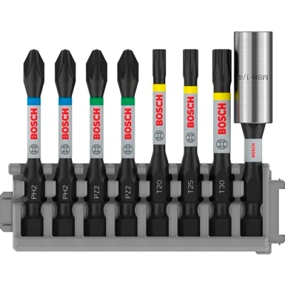 Imagen de Bosch Professional 8 piezas, Juego de puntas destornillador (control impacto, T/PZ/PH Pick and Click), Cranberry, 25 mm