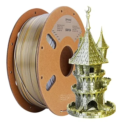 Imagen de filamento PLA ERYONE de dos tonos 1,75 mm, para impresora 3D, carrete 1 kg +/ 0,02 oro seda y plata