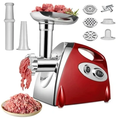 Imagen de Picadora de carne eléctrica, 2800 W 3 en 1 acero inoxidable con placas molienda y Kubbe, para verduras salchichas