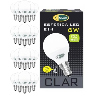 Imagen de CLAR Bombilla LED E14, Bombillas E14 Luz Fria, LED, Casquillo Fino, 6W (Pack 20)