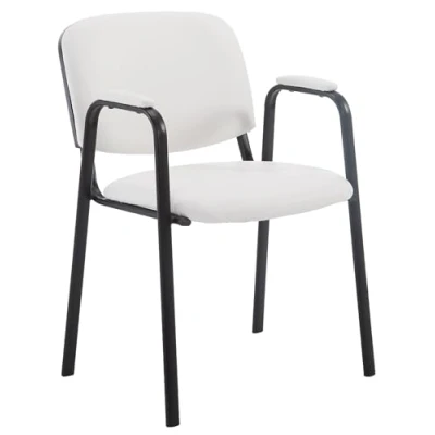 Imagen de Silla Confidente Ken Pro En Cuero Sintético I De Conferencia con Base Metal Negro Oficina Sin Ruedas Color:, Color:Blanco