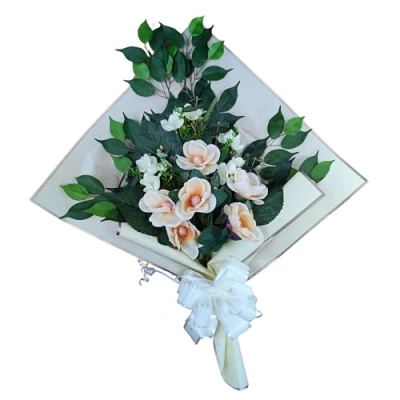 Imagen de DRW Ramo de Flores para Cementerio Artificiales con Jarron Meter en el Bote del 78x63x20 cm (Magnolias Salmon)