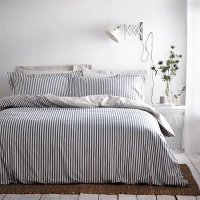 Imagen de Yard El Design 1 De Lino Hebden Edredón Reversible Conjunto Rayado X Funda Almohada Incluye Lavable A Máquina 135 200 Cm (53&quot; 79&quot; Pulgadas), Algodón, Azul/Gris/Natural, Individual