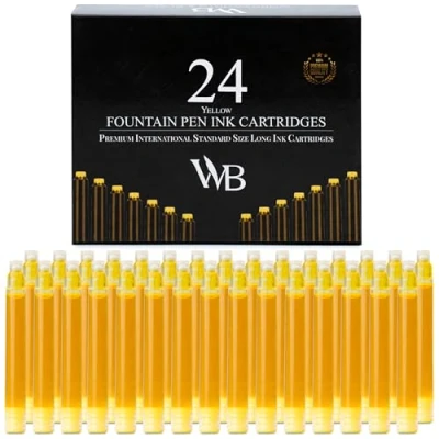 Imagen de Wordsworth &amp; Black Paquete De 24 Recambios Tinta Para Pluma Estilográfica Juego Cartuchos Amarillo Tamaño Estándar Internacional Longitud Apr 1.5&quot; Diámetro La Base 0.24&quot;