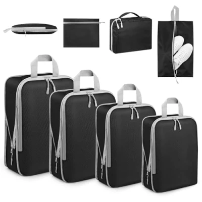 Imagen de 7 Piezas Organizador Maleta, Packing Cubes Compression, Bolsas Compresion Viaje Set Extensible, Organizadorpara Cosméticos, Ropa, Zapatos, Mochila