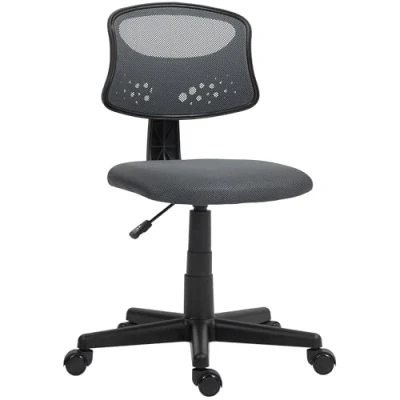 Imagen de HOMCOM Silla de Oficina sin Brazos Escritorio Giratoria con Respaldo Malla Transpirable Altura Ajustable Despacho Carga 120 kg Gris
