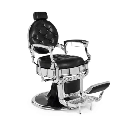 Imagen de LBH Sillón Clásico de Barbero hidráulico Estilo Retro Vintage con reposapies Integrado Modelo Kirk Aluminio Cromado