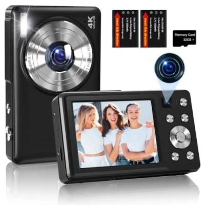 Imagen de Cámara Digital 4K 64 MP Autoenfoque Camara de Fotos Compacta para Vlogging y Selfies, Pantalla 2,8″, Zoom 16X, 2 Baterías, Negro