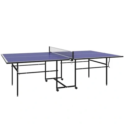 Imagen de SPORTNOW Mesa de Ping Pong Plegable Tenis Profesional con 4 Ruedas Red 2 Palas y 3 Pelotas para Interior Exterior 274x152,5x75,5 cm Azul