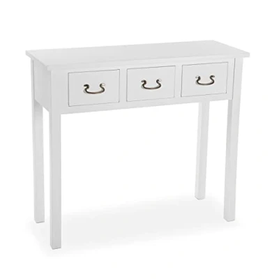 Imagen de Versa Niza Mueble Recibidor Estrecho para Entrada o Pasillo, Mesa Consola, con 3 cajones, Medidas (Al x L An) 80 35 90 cm, Madera, Color Blanco