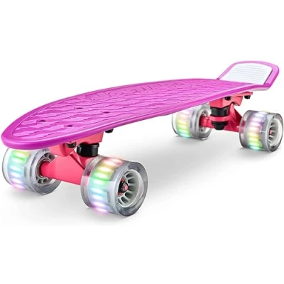 Imagen de Hurtle Skateboard, Monopatin, Mini Crucero, Tabla, Plataforma de 6, Ruedas PU con luz LED, Niños, Niñas, Adolescentes. Color Lila