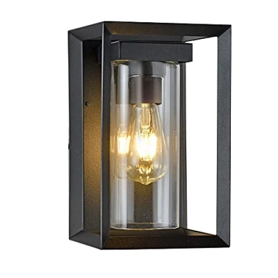 Imagen de wonderlamp Aplique de pared exterior Road, 1xE27, Máx. 60 W, IP 23,Aplique Vintage, Rectangular con cristal, Negro