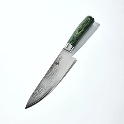 Imagen de HexClad Cuchillo de Chef 20 cm, Hoja Acero Inoxidable Damasco Japonés, Mango Madera Pakka