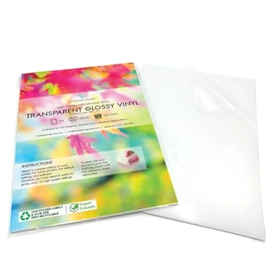 Imagen de Evergreen Goods Ltd 20 hojas A4 Transparent Glossy Vinyl Sticker Label Papel autoadhesivo imprimible por chorro de tinta impresión para crear rótulos, etiquetas y pegatinas