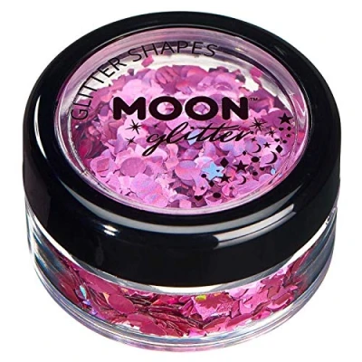 Imagen de Brillo con Figuras Holográficas por Moon Glitter 100% Cosmético para la Cara, Cuerpo, Uñas, Cabello y Labios 3g Rosa