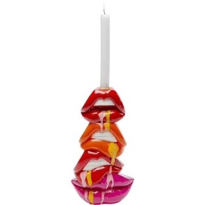 Imagen de Kare portavelas de diseño Labios, Color Rojo, Pintado a Mano, único, para Velas Barra, Objeto Decorativo salón, estanterías, Grande, 30 x 17 9 cm (Alto Ancho