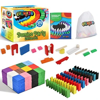 Imagen de Calmado 370 Piezas de Dominó/Juego Fichas Dominó Madera “Domino Party Edition XXL + Bolsa Libro Instrucciones Accesorios