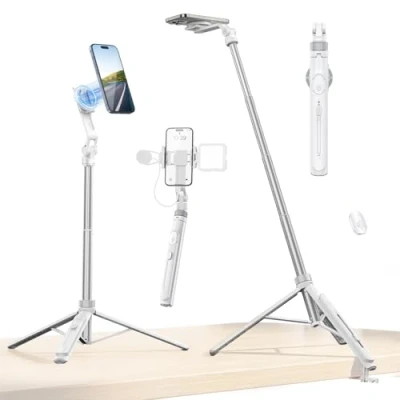 Imagen de ULANZI TT88 trípode para teléfono móvil de 145 cm, palo selfie magnético con mando a distancia, smartphone clip 2 en 1, soportes zapatos fríos, compatible