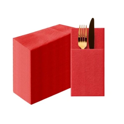 Imagen de PAW Servilletas de Bolsillo Airlaid (39 x 40 cm) I 50 piezas Lisas Tela Elegante Decoración Mesa HoReCa Para Ocasiones como Bodas, Fiestas, Navidad Color: Red
