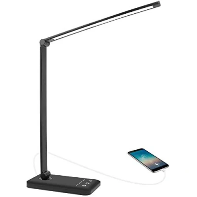 Imagen de Lámpara de escritorio LED, AUELEK Mesa Recargable Plegable Ajustable 10 Brillo x 5 Modos Iluminación Regulable y Puerto Carga USB [Clase eficiencia energética A+++]