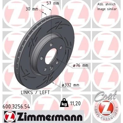 Imagen de ZIMMERMANN 600.3256.54 Disco de freno 332 30 6/5 5 120 ventilación interna, ranurado revestido altamente carbonizado VOLKSWAGEN: Amarok Pick up