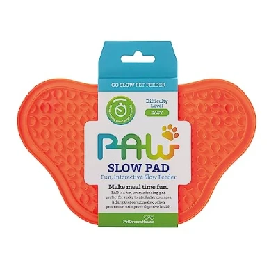Imagen de PAW Feeder PetDreamHouse Alfombrilla de baño o Ducha con Ventosa para lamer Pasta, Salsa, yogures Mantequilla maní, Color Naranja