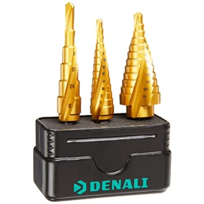 Imagen de Marca Amazon Denali brocas escalonadas de Acero inoxidable, 3 Unidads, 13, 5 22 mm, Dorado