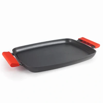 Imagen de Lacor 24347 Plancha Grill TitanFull, Aluminio Fundido, Antiadherente TRIcapa QuanTanium, 100% libre PFOA, Fondo FULL INDUCTION, Asas Silicona Extraibles, 34 x 25 3 cm, Negro
