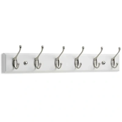 Imagen de LARHN Perchero Pared Blanco y Níquel Mate 6 Colgadores Dobles 59 cm Percheros de Diseño para Recibidores, Entradas, Dormitorios Modernos, Habitaciones Infantiles Baños