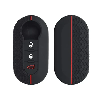 Imagen de kwmobile Carcasa Compatible con Llavero de Fiat Lancia Llave Coche Plegable 3 Botones Funda para Mando Silicona Negro/Rojo