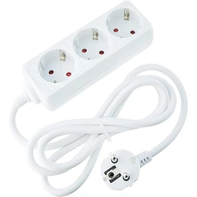 Imagen de regleta Blanca 3 Tomas alargador sin Interruptor con Cable 3G 1,5 mm² 5 Metros, Alemana (3 Tomas, 5M)