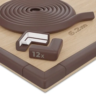 Imagen de Hoffenbach Protector de Espuma para Bordes del bebé 6,2m Borde Mesa, 12X Esquinas (Marrón Chocolate)
