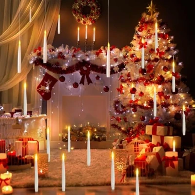 Imagen de Velas Flotantes con Varita Floating Mágicas, LED Alimentada, sin llama parpadeantes luz Cónica Eléctrica Parpadeante para Navidad Halloween Decoración eléctricas y