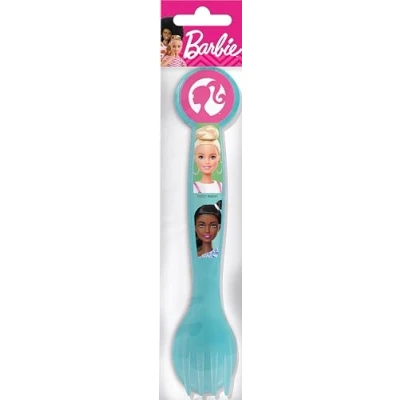 Imagen de Juego de 2 cubiertos azules para niñas plástico Barbie cuchara y tenedor