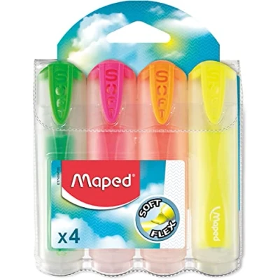 Imagen de Maped 745947 Rotuladores fluorescentes Peps con punta ultra suave translúcida, en estuche de 4 unidades