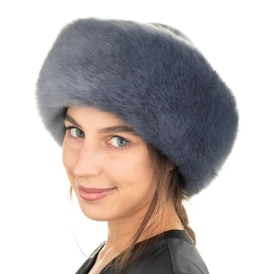 Imagen de Futrzane Siberian Gorro Mongol Sombrero con Cuero y Piel Sintetica para Mujer (L, Azul Acero Siberian)