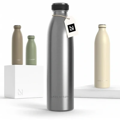 Imagen de Lars NYSØM Botella de Acero Inoxidable aislada 0,75l Agua 0,75 litro a Prueba Fugas para Deportes, Bicicleta, Perro, (Stainless Steel, 750ml)
