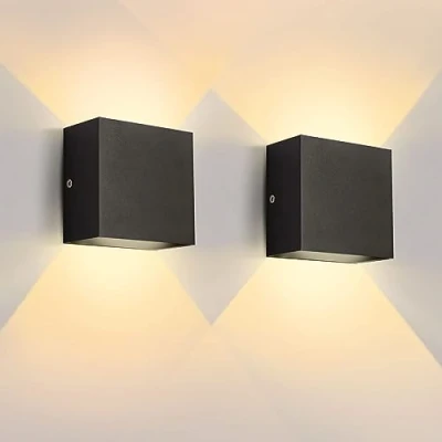 Imagen de Lureshine Juego de 2 luces LED aplique pared interior, 10 W color negro luz para interiores, 3000 K, blanco cálido, lampara interiores sala estar, garaje