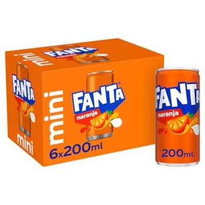 Imagen de Fanta Naranja Refresco con 8% de zumo naranja, bajo en calorías Pack 6 mini latas 200 ml