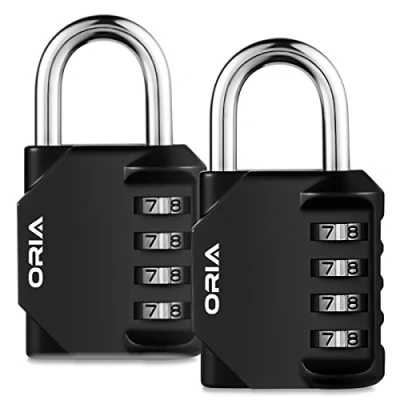 Imagen de 【Nueva Versión】ORIA 2Pcs Candado de Seguridad, Candados Combinación 4 Dígitos Reajustable, Ideal para Locker Gimnasia Escolar, Cerraduras Equipaje, Archivadores, Almacén, etc Negro