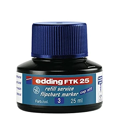 Imagen de Tinta de recambio edding FTK 25 azul ml con sistema capilar ideal para rellenar forma limpia y sin complicaciones casi todos los marcadores rotafolio