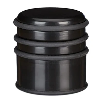 Imagen de Relaxdays Tope Suelo Pesado, para Puertas y Ventanas en circulación de Aire, 3 Anillas Goma, diámetro 8 cm, Color Negro, 90% plástico 10%
